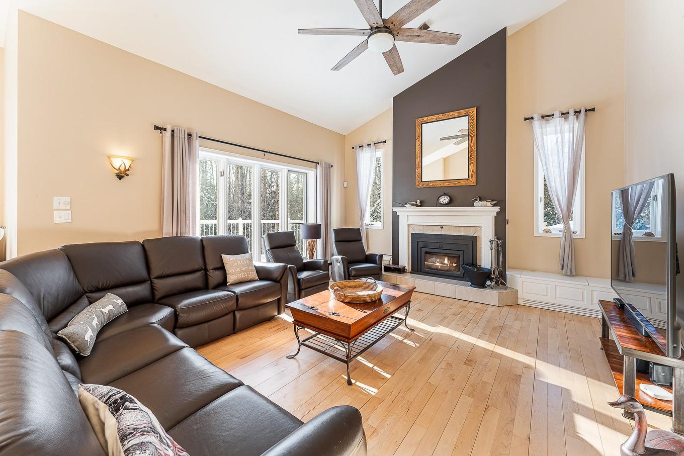 Living room - 747 Ch. Des Pommetiers, Magog, QC - Indoor Photo Showing Living Room With Fireplace