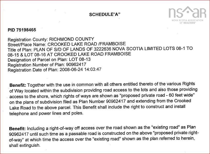 Lot 08-13 Crooked Lake Road, Framboise, NS