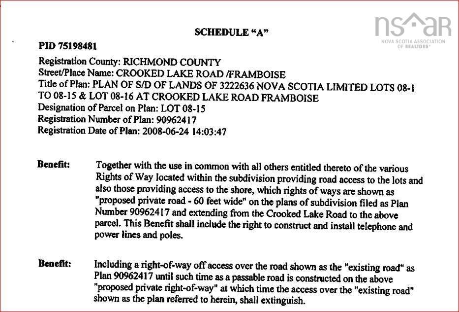 Lot 08-15 Crooked Lake Road, Framboise, NS