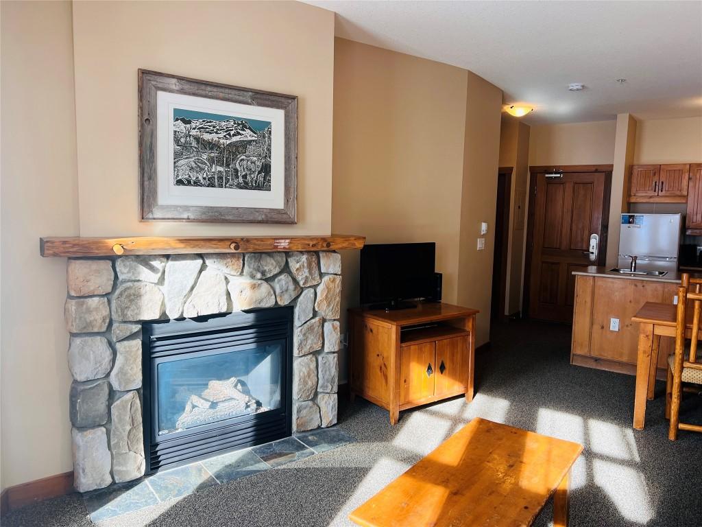 203-2090 Summit Drive, Panorama, BC - Indoor Photo Showing Living Room With Fireplace