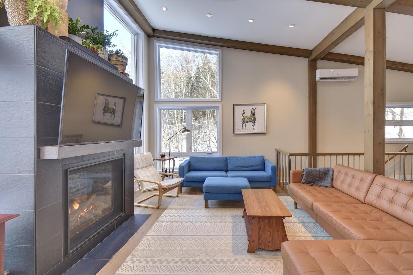 Living room - 80 Ch. Des Magnolias, Mont-Tremblant, QC - Indoor Photo Showing Living Room With Fireplace