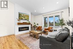 Electric fireplace cozies up the space -