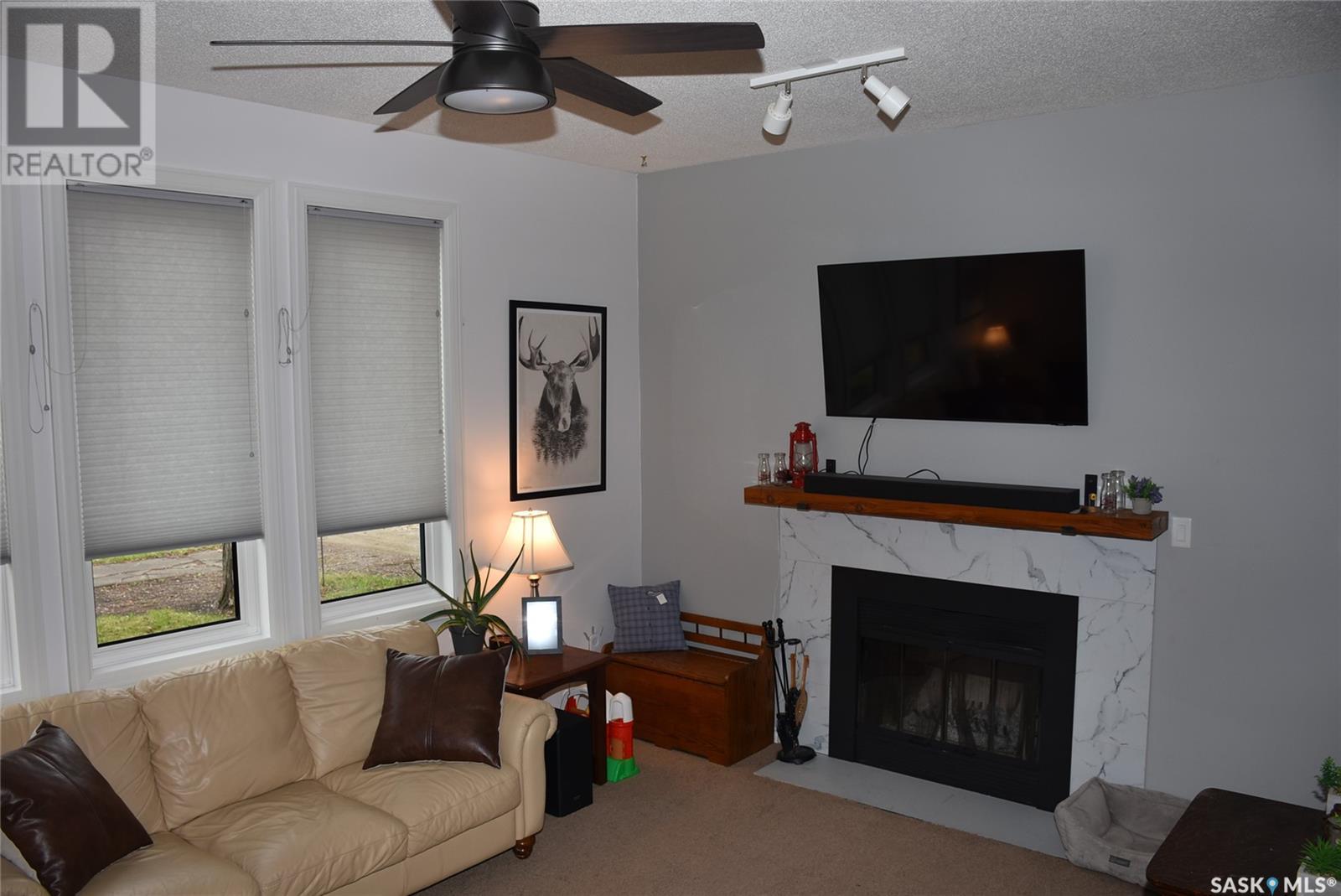 119 Dewdney Street, Indian Head, SK - Indoor Photo Showing Living Room With Fireplace