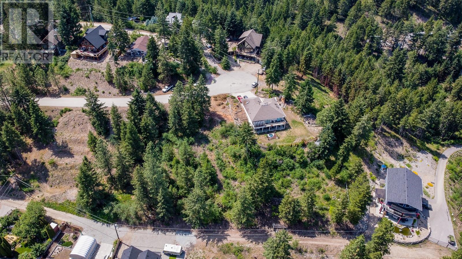 Aerial view with lower lane access road. - 10579 Columbia Way, Vernon, BC