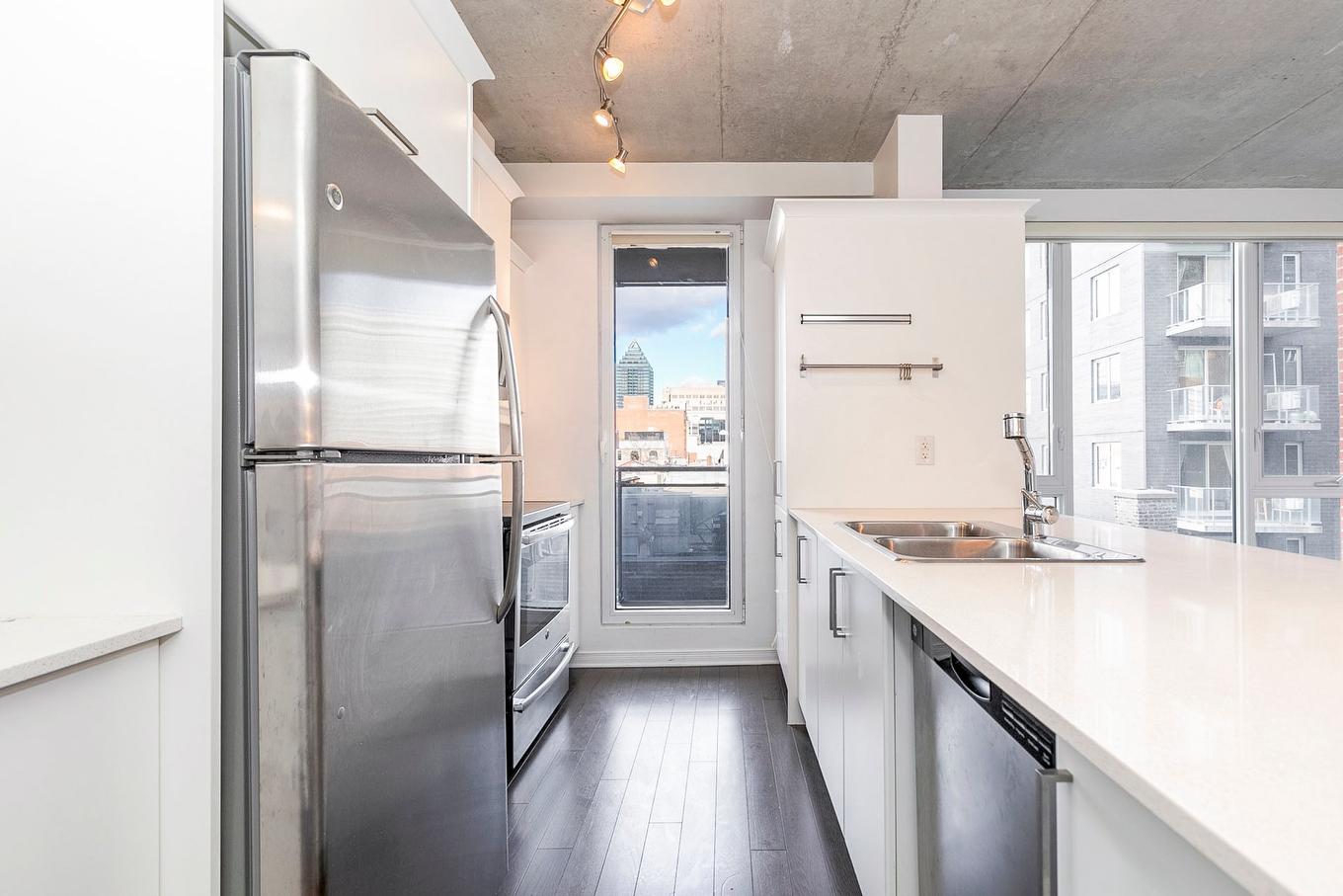 Kitchen - 520-1235 Rue Bishop, Montréal (Ville-Marie), QC - Indoor Photo Showing Kitchen With Double Sink With Upgraded Kitchen
