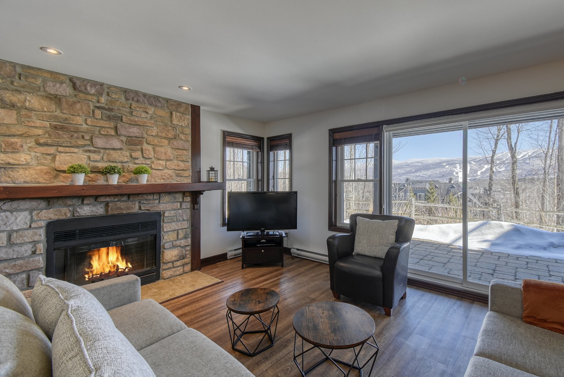 Living Room - 1-250 Rue Du Mont-Plaisant, Mont-Tremblant, QC - Indoor Photo Showing Living Room With Fireplace
