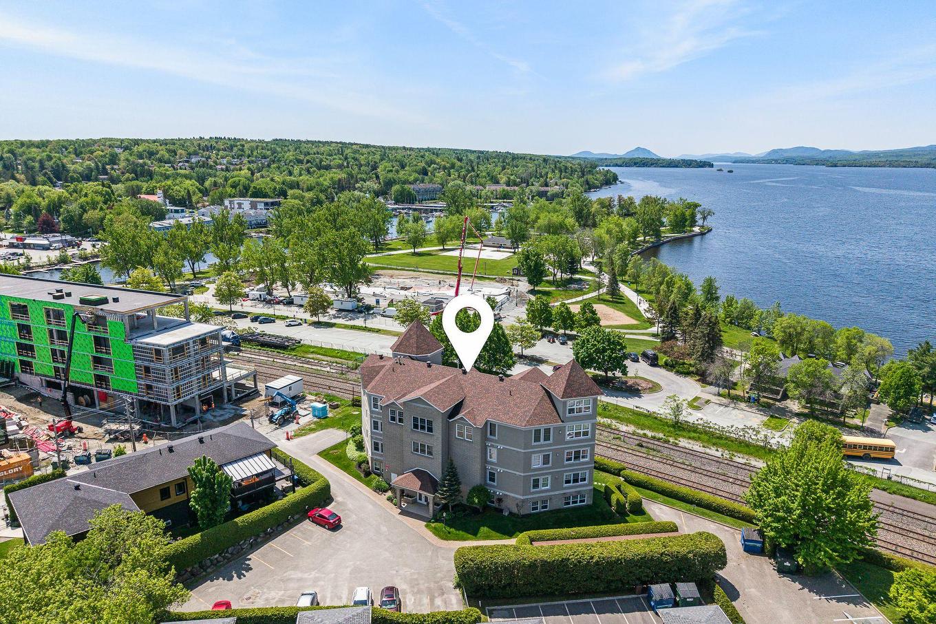 Aerial photo - 201-35 Rue Du Quai, Magog, QC - Outdoor With Body Of Water With View