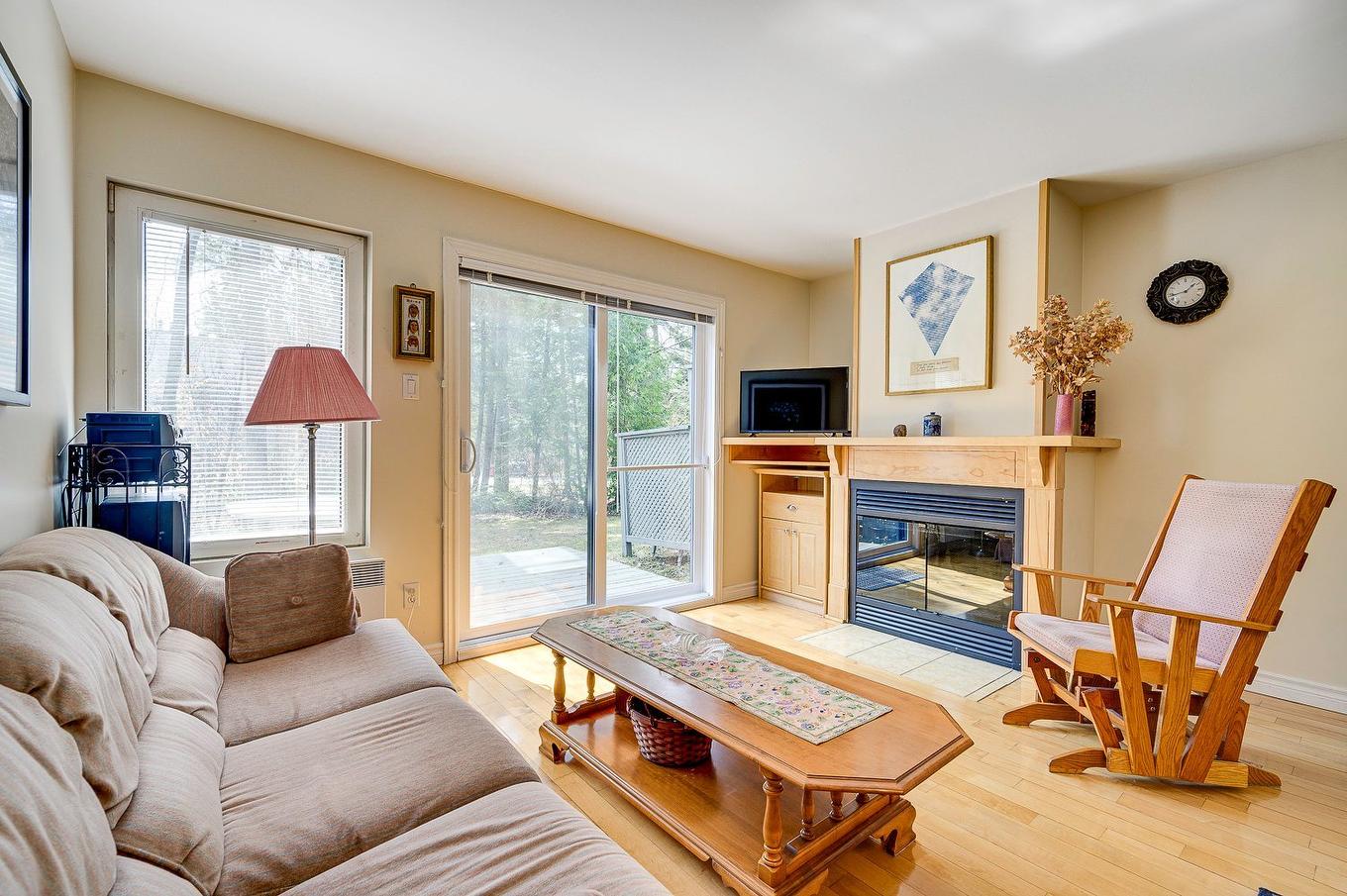 Living room - 102-273 Ch. Des Grappes, Piedmont, QC - Indoor Photo Showing Living Room With Fireplace