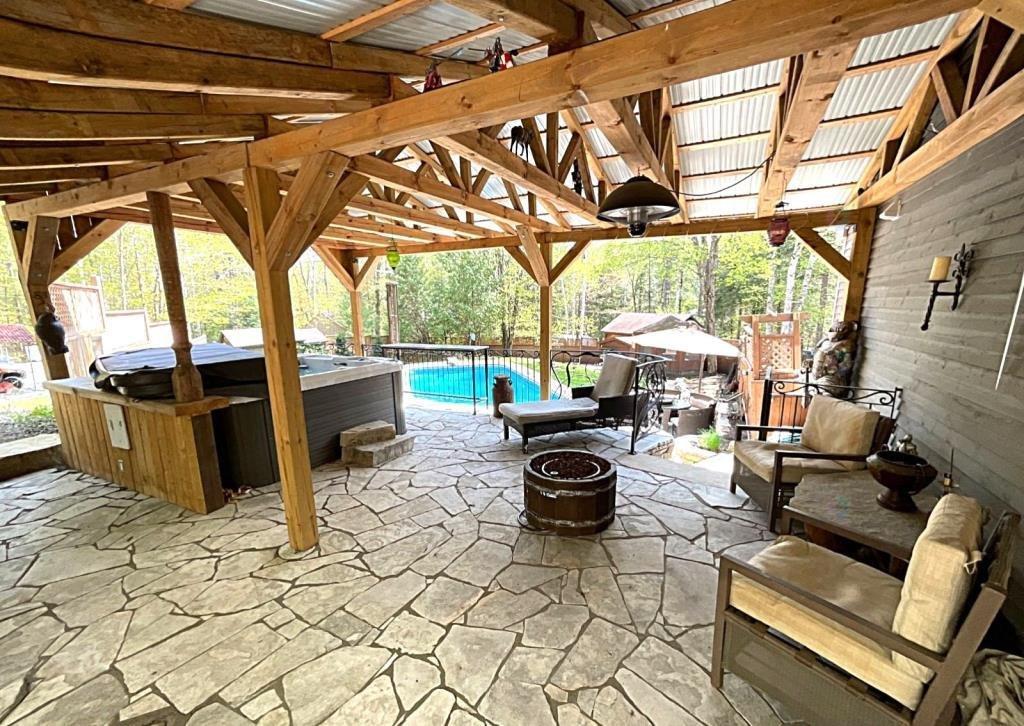 Patio - 450 Ch. Aubin, Saint-Sauveur, QC - Outdoor With In Ground Pool With Deck Patio Veranda With Exterior