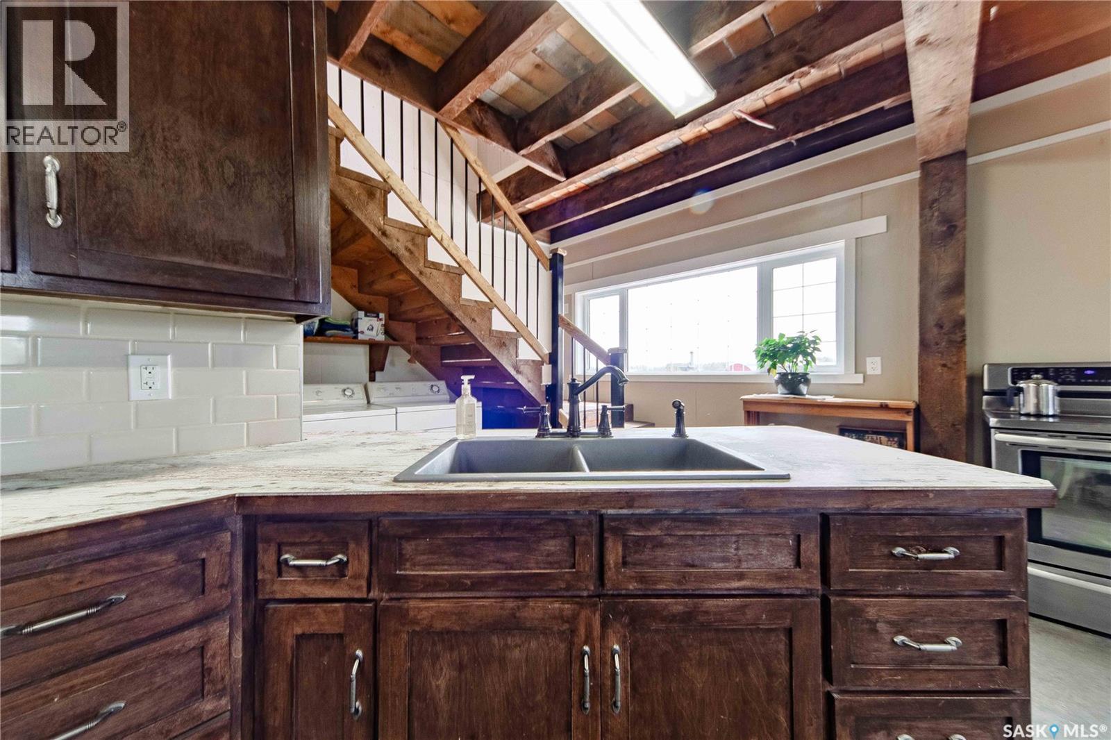 Lajoie Acreage Near Borden, Borden, SK - Indoor Photo Showing Kitchen With Double Sink