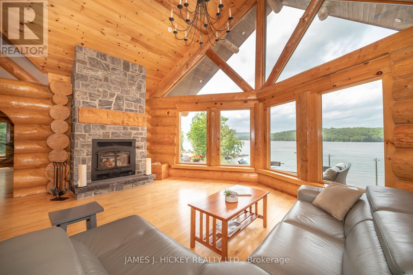 276 Colton Creek Road, Head, Clara And Maria, ON - Indoor Photo Showing Living Room With Fireplace