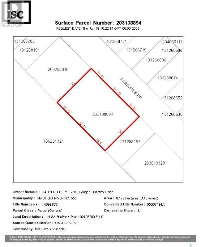 Lot 8A-Blk/Par 4 Porcupine Drive, Big River Rm No. 555, SK