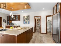 View into walk in panty and refrigerator -