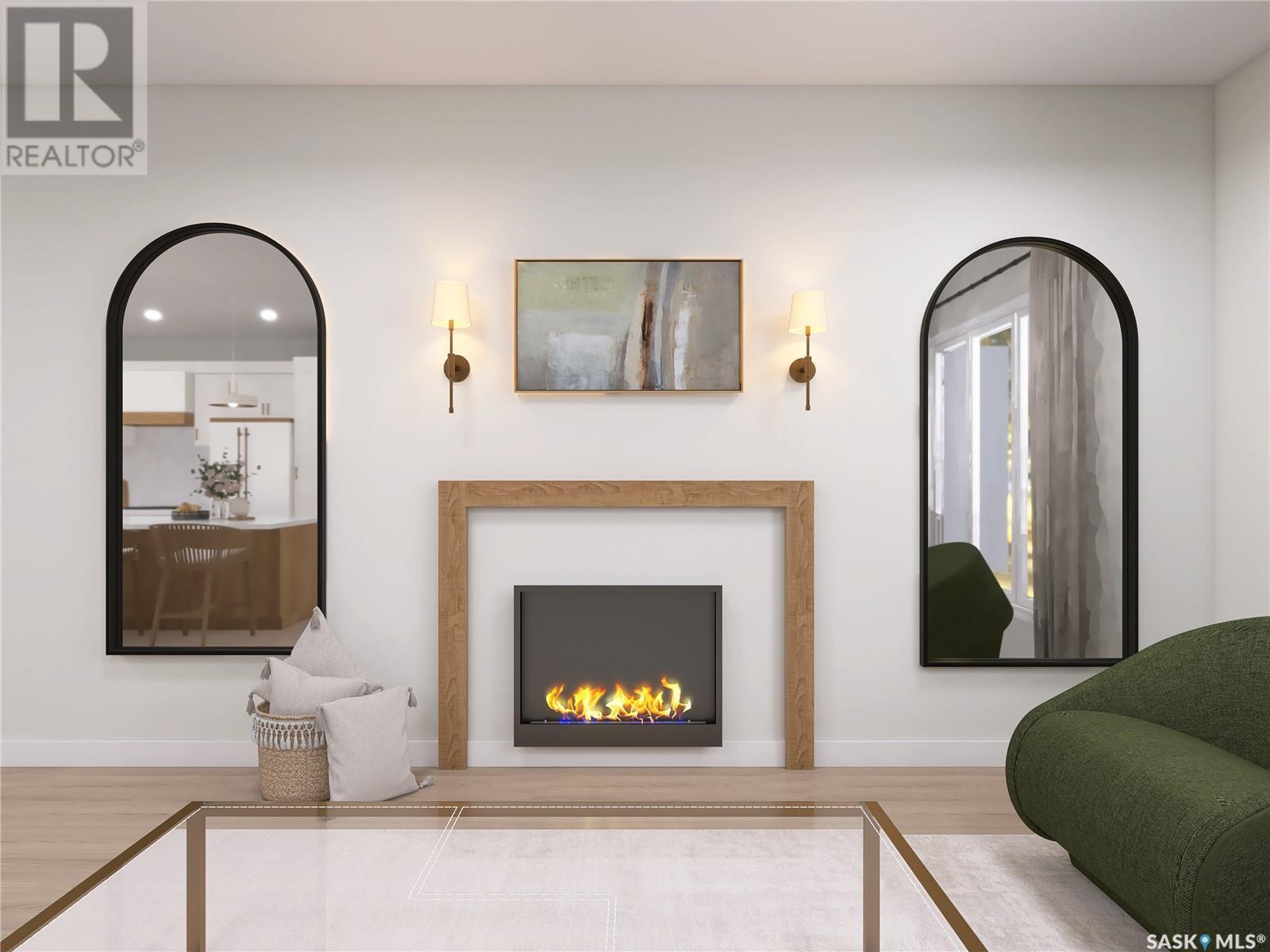 8 Oak Bay, Shields, SK - Indoor Photo Showing Living Room With Fireplace