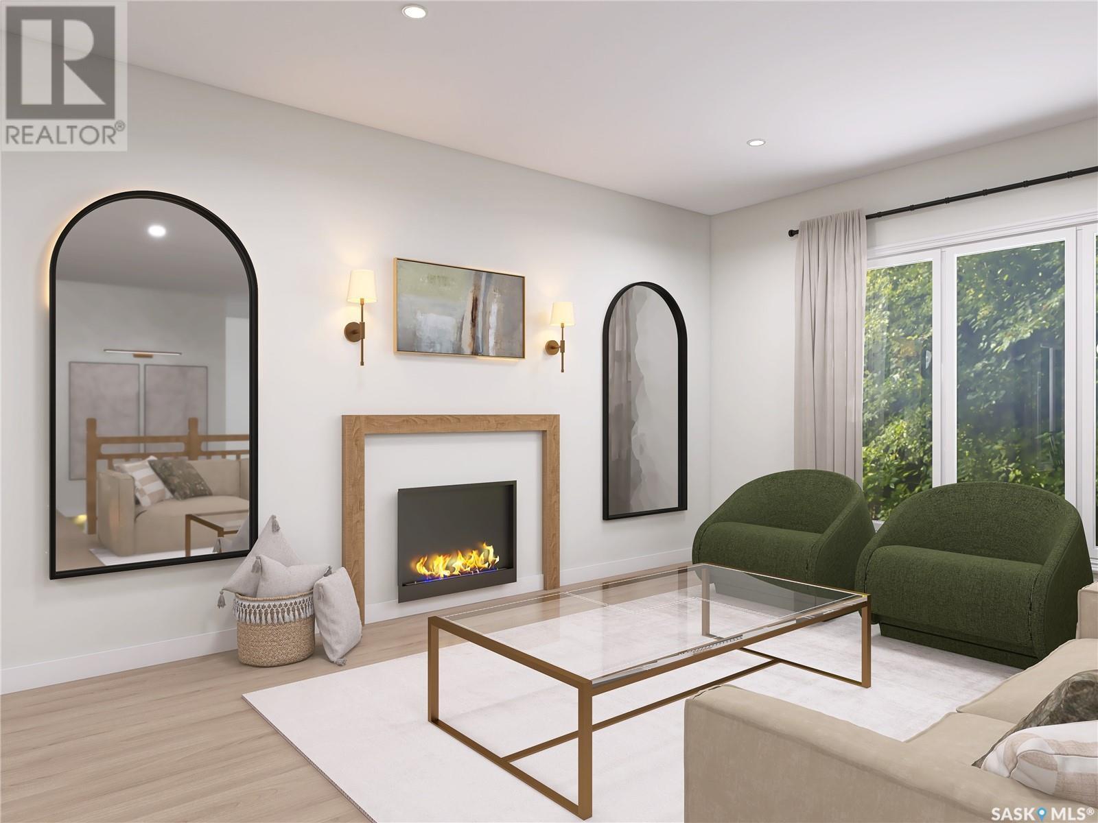 8 Oak Bay, Shields, SK - Indoor Photo Showing Living Room With Fireplace