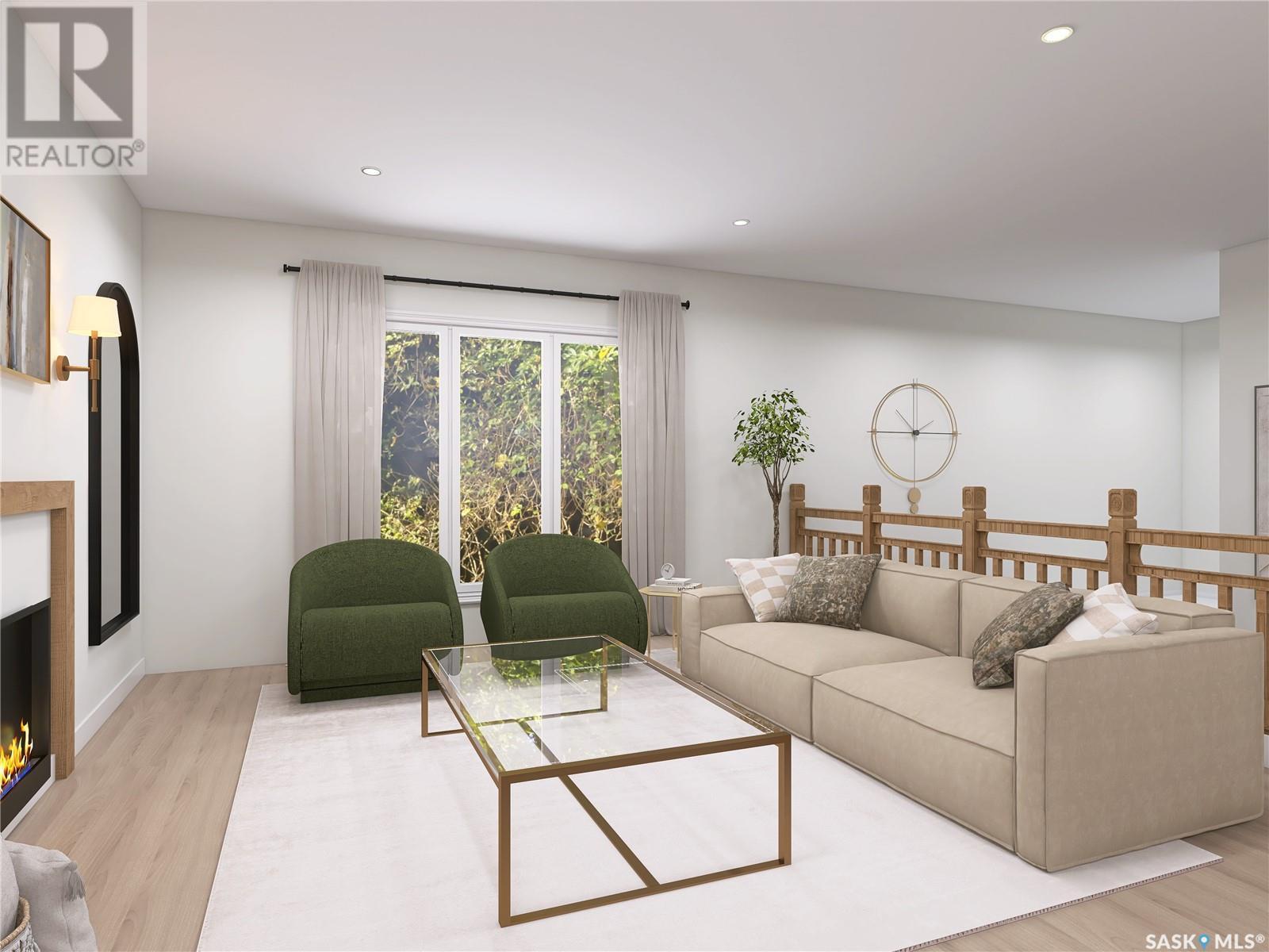 8 Oak Bay, Shields, SK - Indoor Photo Showing Living Room With Fireplace