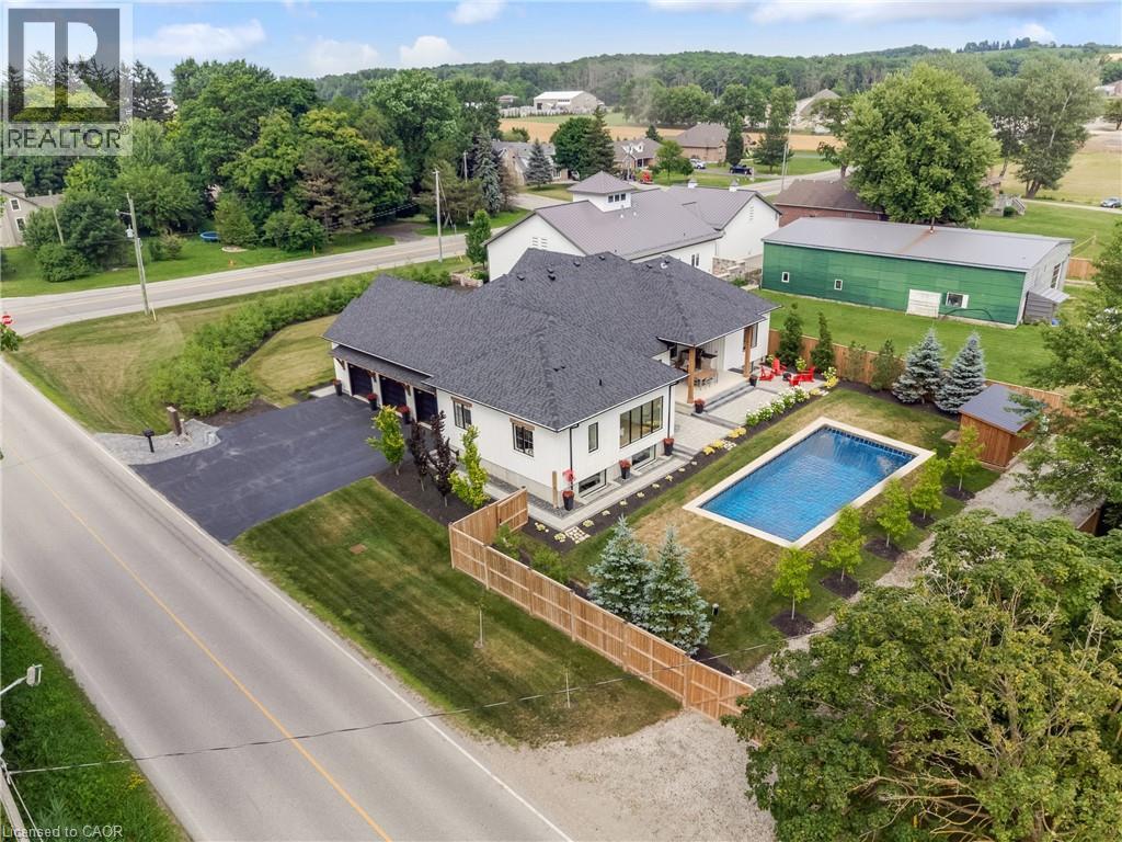 View from above of property featuring a pool - 4678 Lobsinger Line, Crosshill, ON - Outdoor With In Ground Pool With View