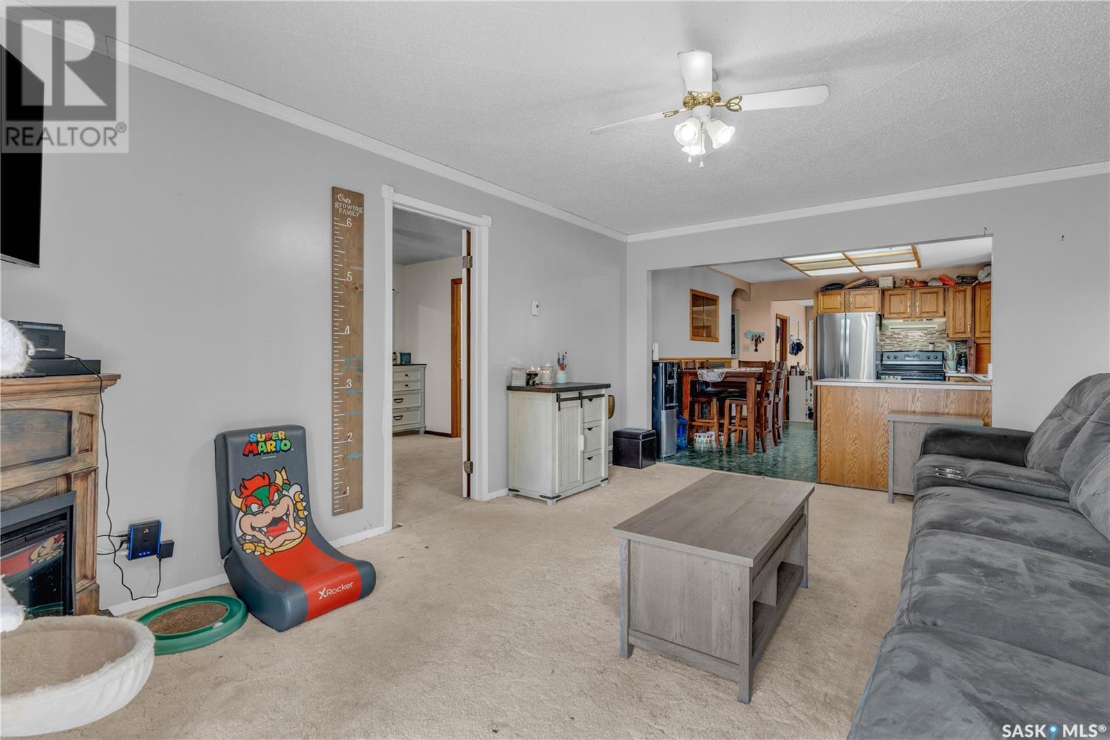 104 Railway Avenue, Dufferin Rm No. 190, SK - Indoor Photo Showing Living Room With Fireplace