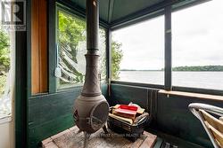 Cast-iron woodstove in gazebo -