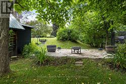 Patio with firepit for evening gathering -
