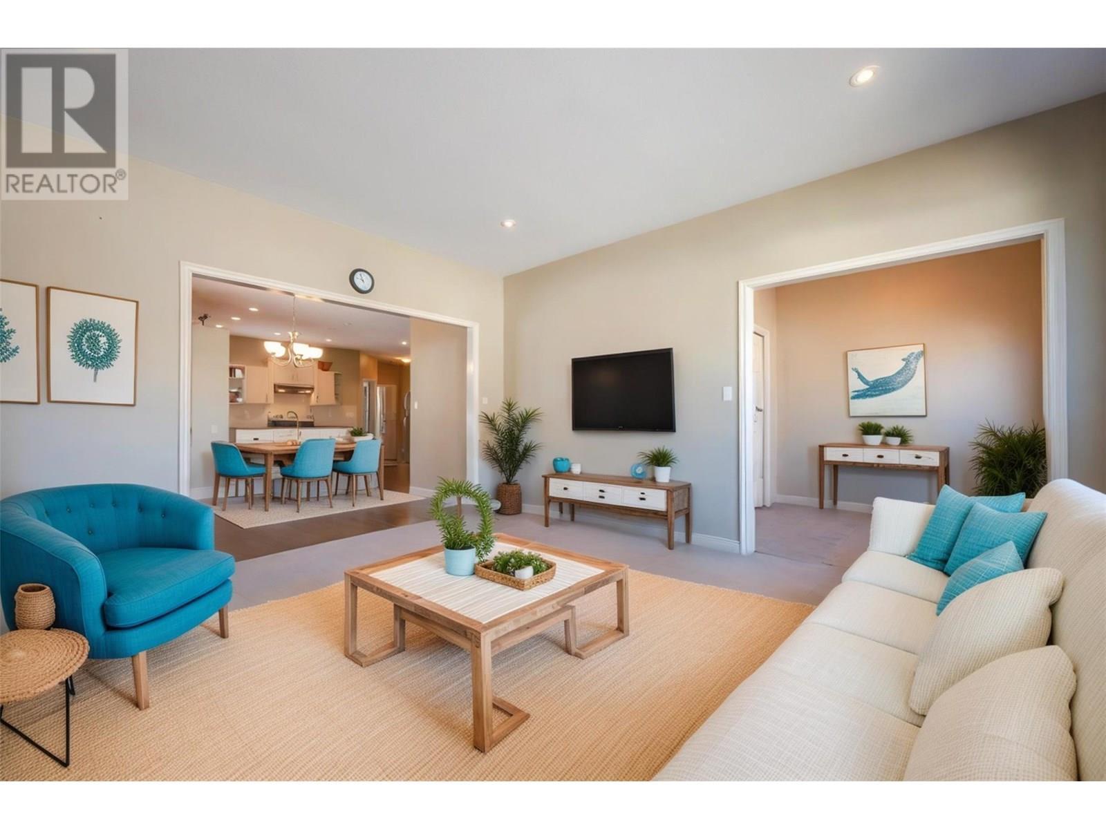 Living Room Virtually Staged - 6679 Oxbow Crescent, Oliver, BC - Indoor Photo Showing Living Room