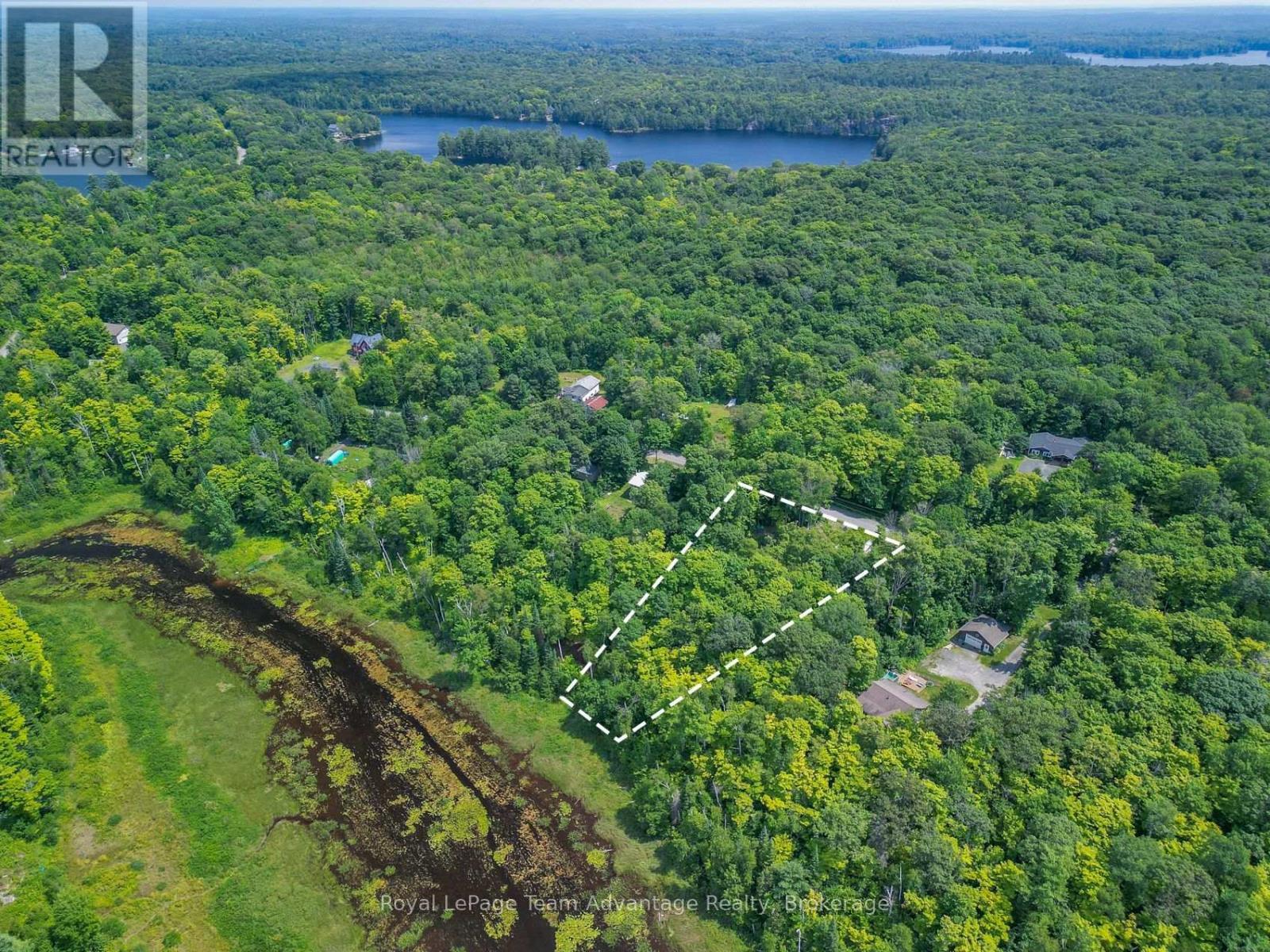 Aerial with approximate lot line - 17 Cornflower Road, Mcdougall, ON
