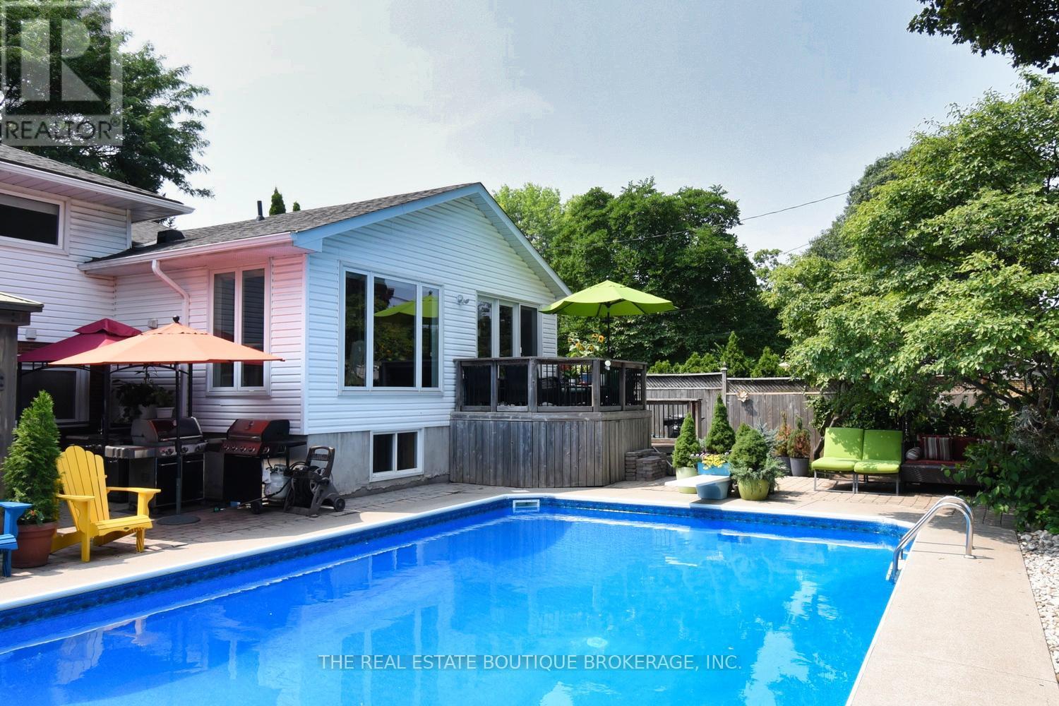 Backyard with Resort Like Living! - 4131 Lorraine Crescent, Burlington, ON - Outdoor With In Ground Pool With Deck Patio Veranda With Backyard