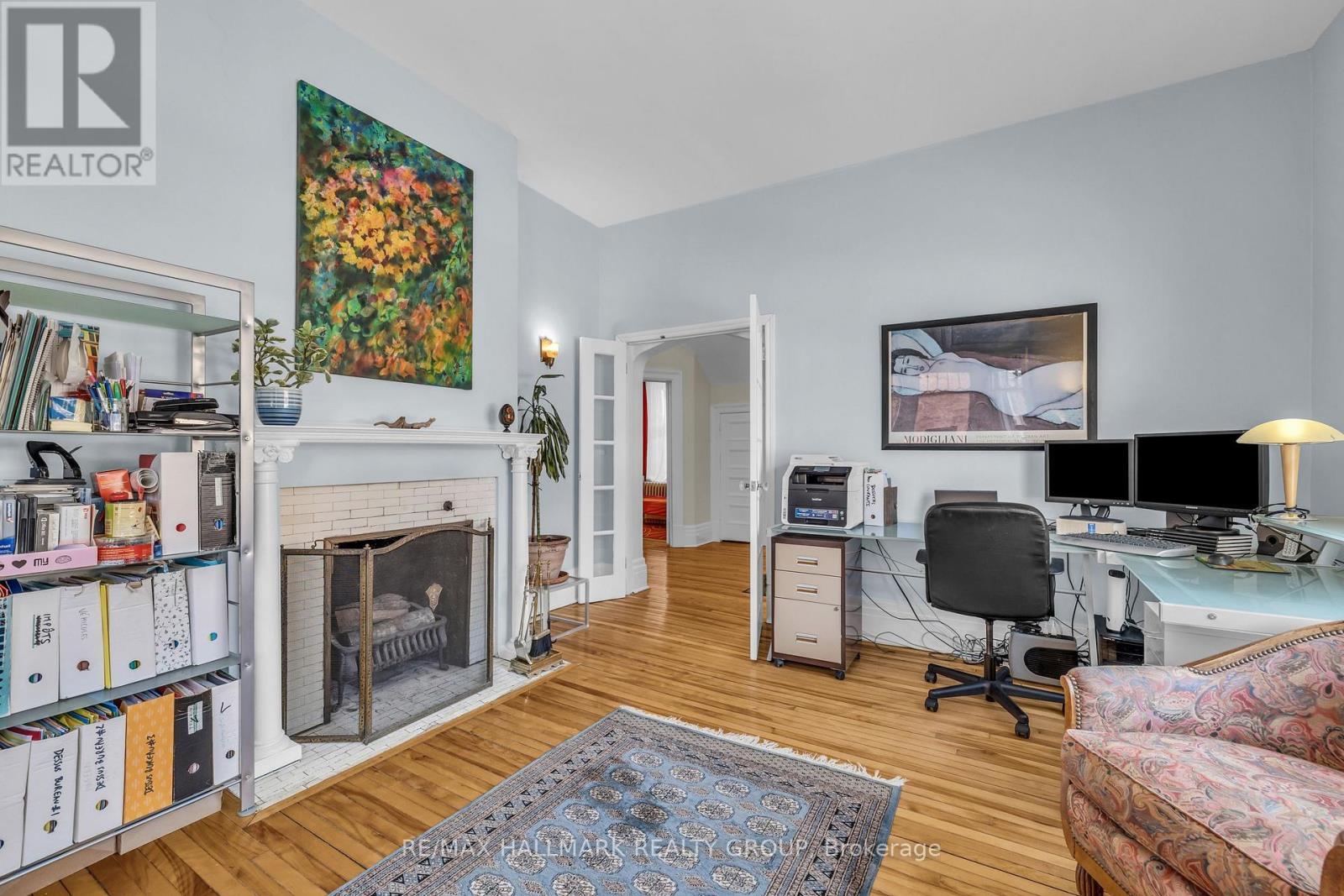 with wood burning fire place - 396 Daly Avenue, Ottawa, ON - Indoor Photo Showing Office With Fireplace