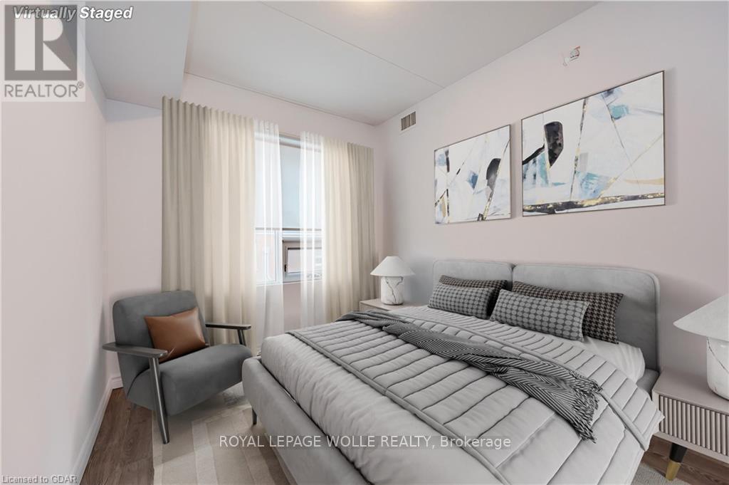 Bedroom - Virtually Staged - 207 - 321 Spruce Street S, Waterloo, ON - Indoor Photo Showing Bedroom