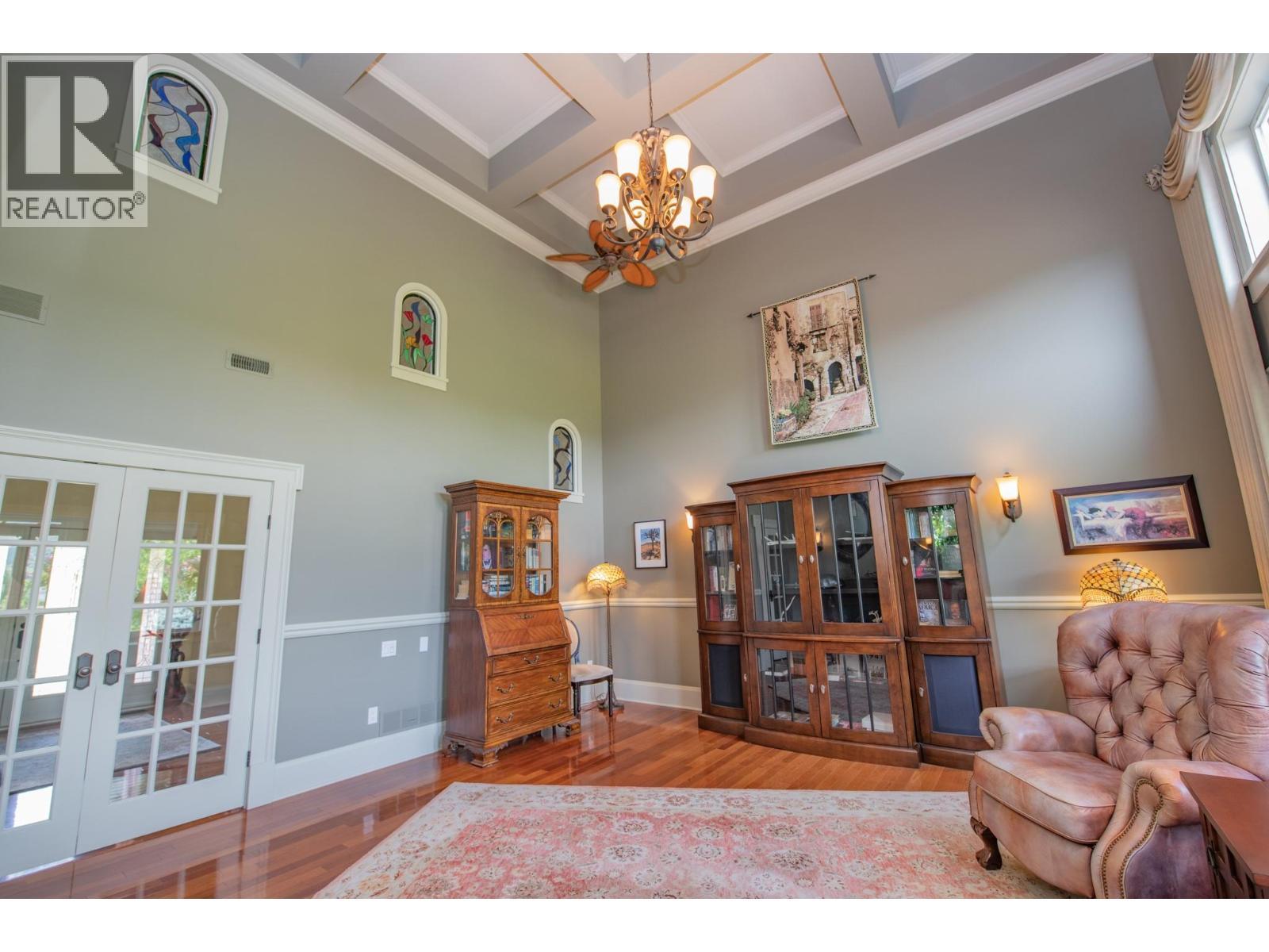 Library with in-laid stained glass features - 8163 Old Kamloops Road, Vernon, BC - Indoor