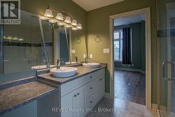 double sink vanity with her make-up vanity -