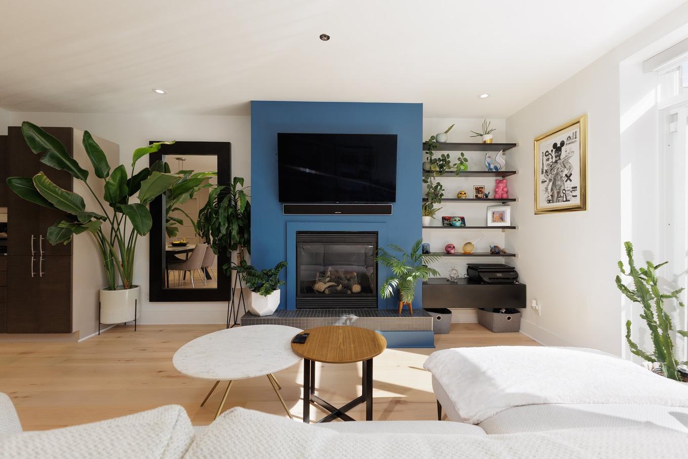 Living room - 203-4247 Rue Clark, Montréal (Le Plateau-Mont-Royal), QC - Indoor Photo Showing Living Room With Fireplace