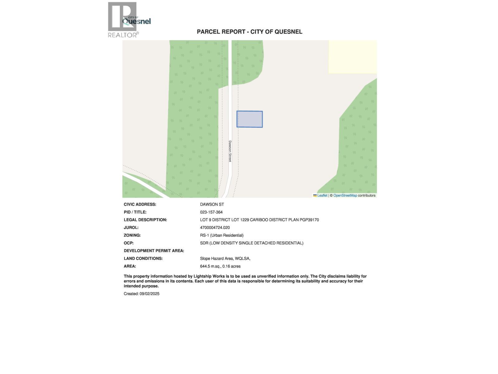 Lot 9 Dawson Street, Quesnel, BC