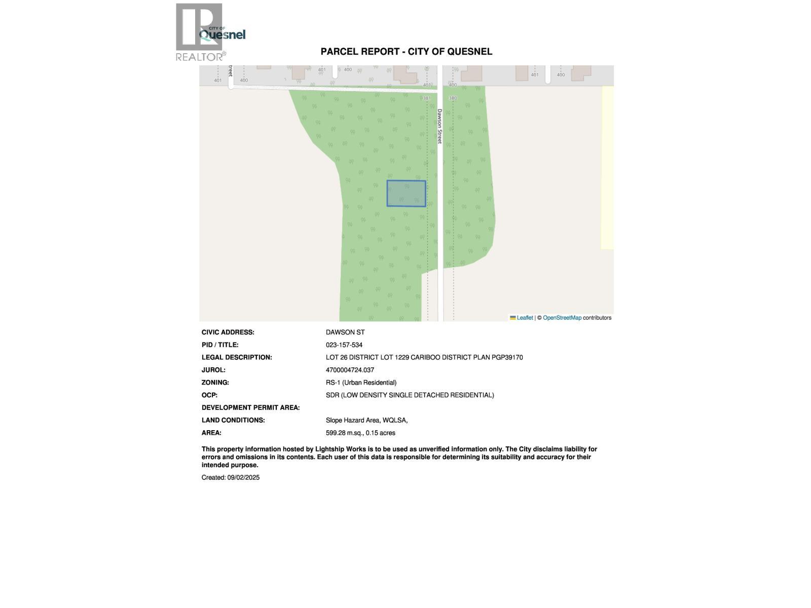 Lot 26 Dawson Street, Quesnel, BC