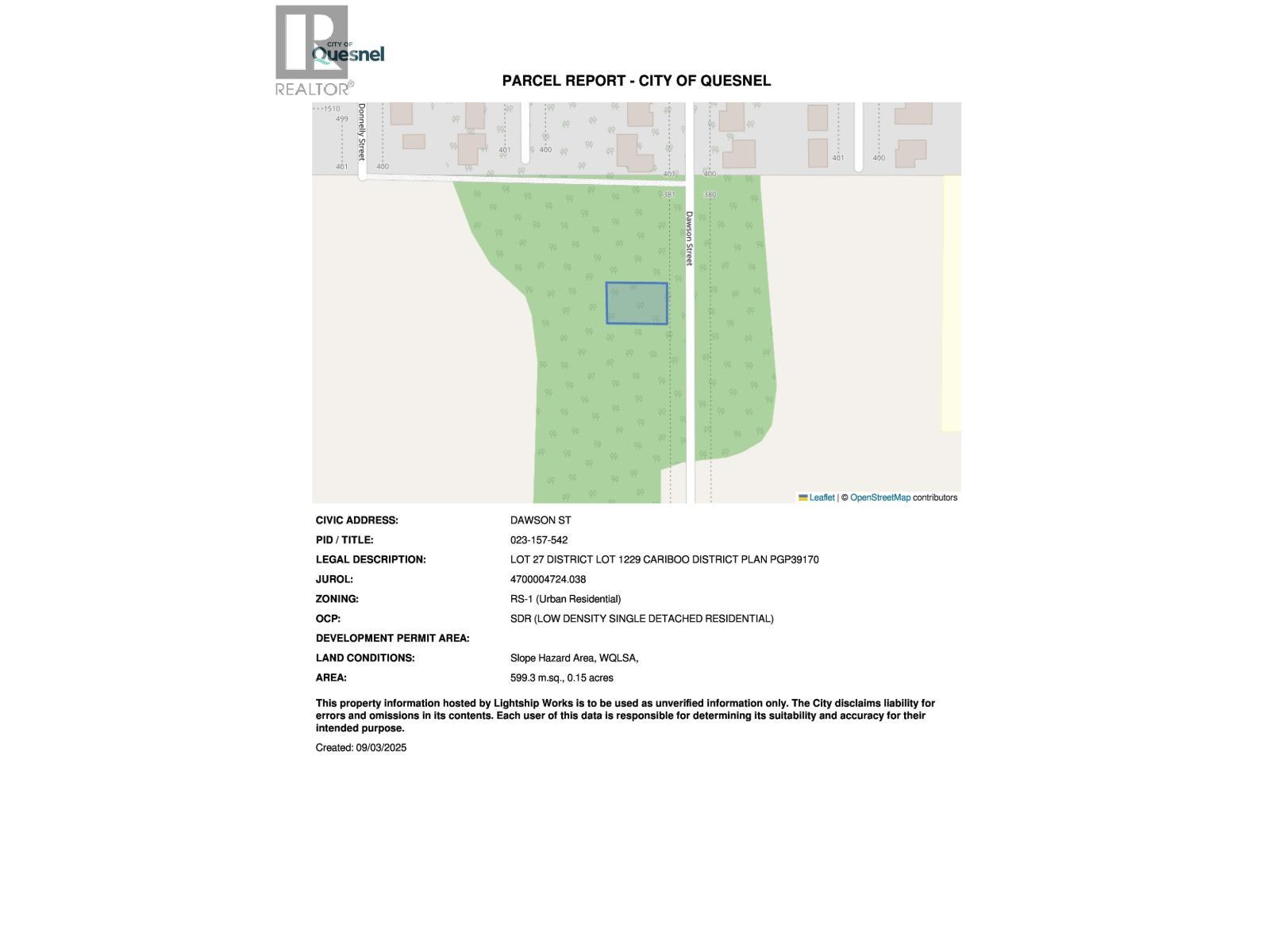 Lot 27 Dawson Street, Quesnel, BC