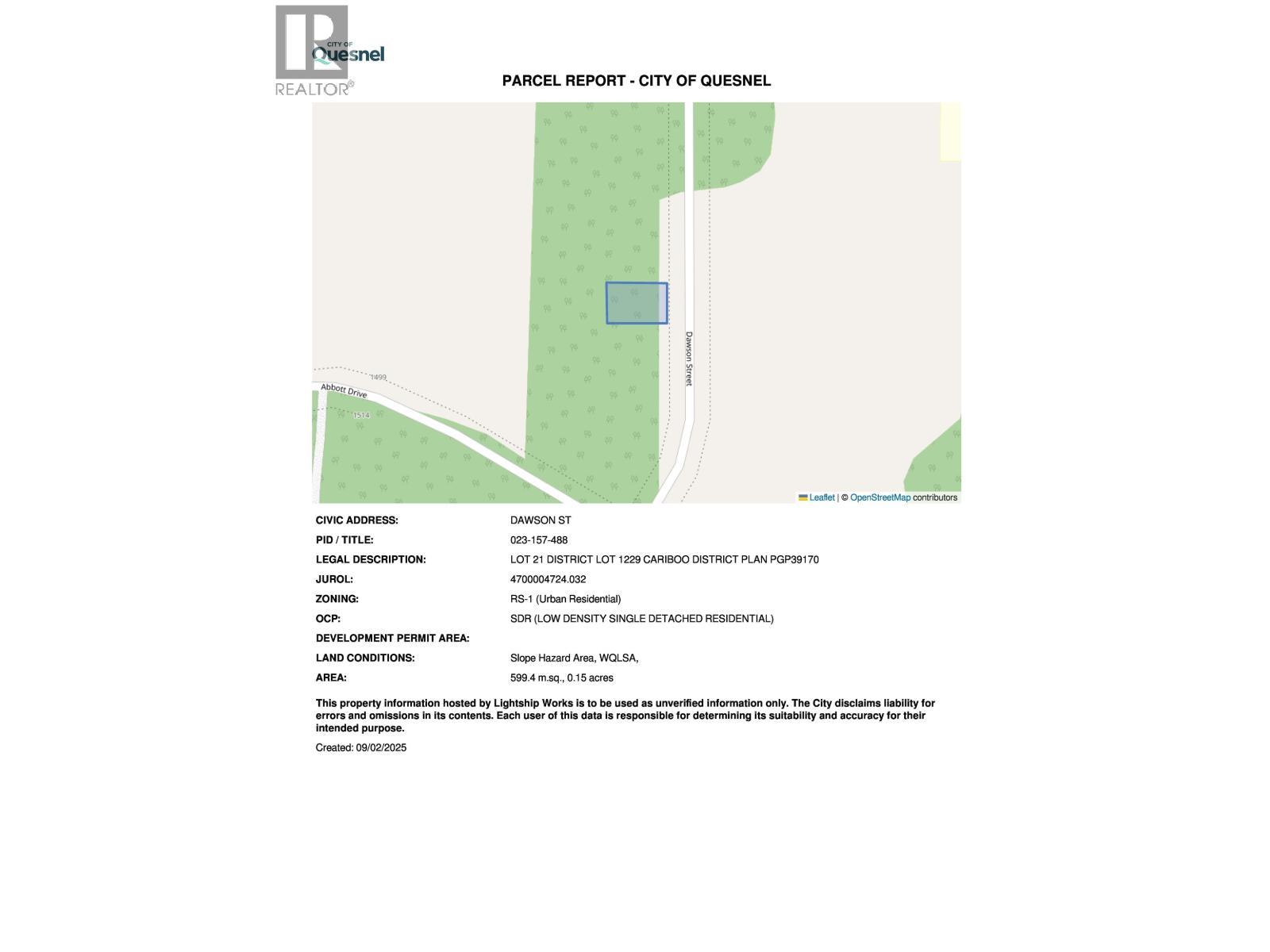Lot 21 Dawson Street, Quesnel, BC