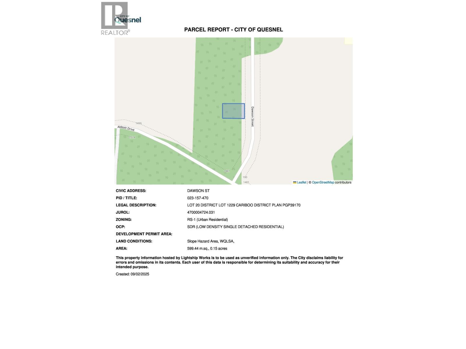 Lot 20 Dawson Street, Quesnel, BC
