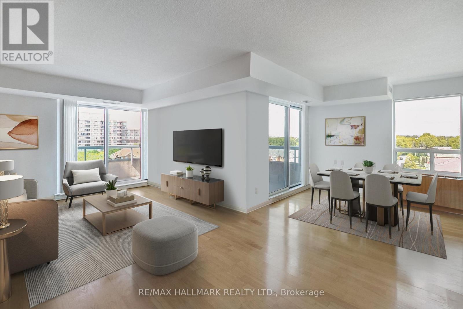 Virtually Staged - 702 - 5 Emerald Lane, Vaughan, ON - Indoor Photo Showing Living Room