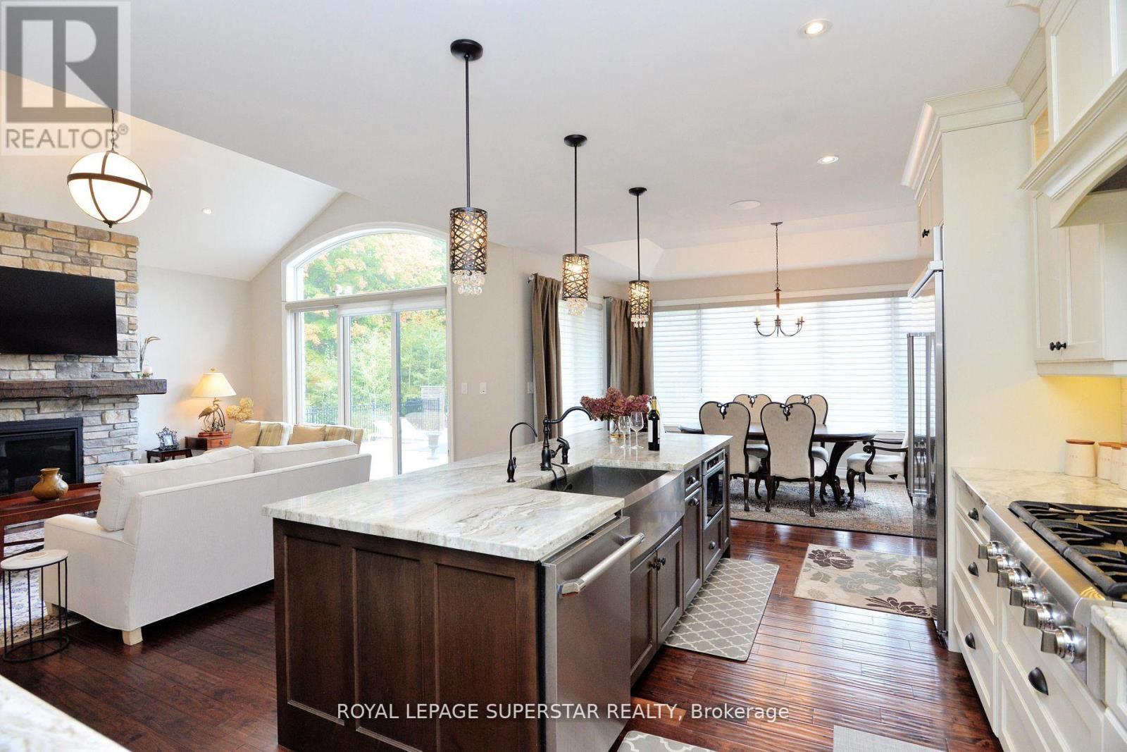 9 Black Creek Trail, Springwater, ON - Indoor Photo Showing Kitchen With Fireplace With Upgraded Kitchen