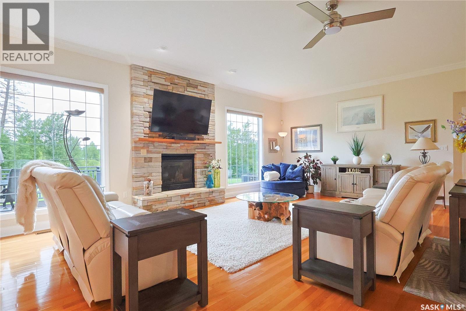 350 Ridgeway Road, Christopher Lake, SK - Indoor Photo Showing Living Room With Fireplace