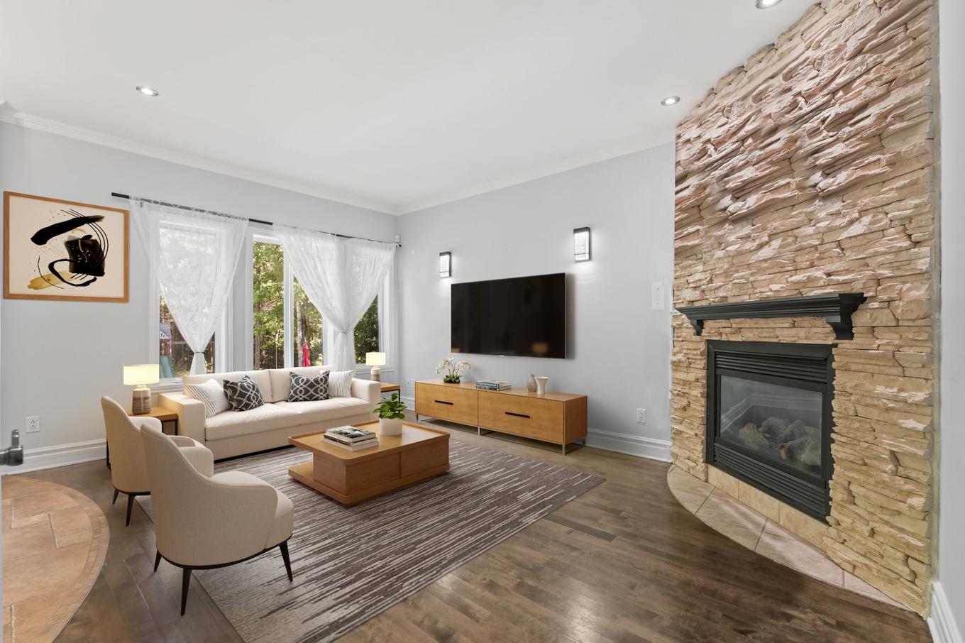 Salle familiale - 600 Rue Du Sentier-De-La-Forêt, Terrebonne (Terrebonne), QC - Indoor Photo Showing Living Room With Fireplace