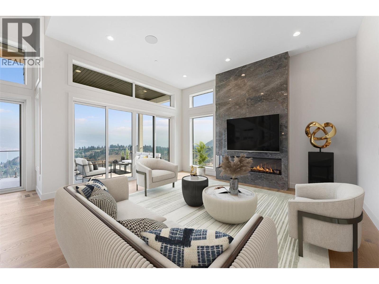 Virtually Staged - 18697 Mckenzie Court, Summerland, BC - Indoor Photo Showing Living Room With Fireplace