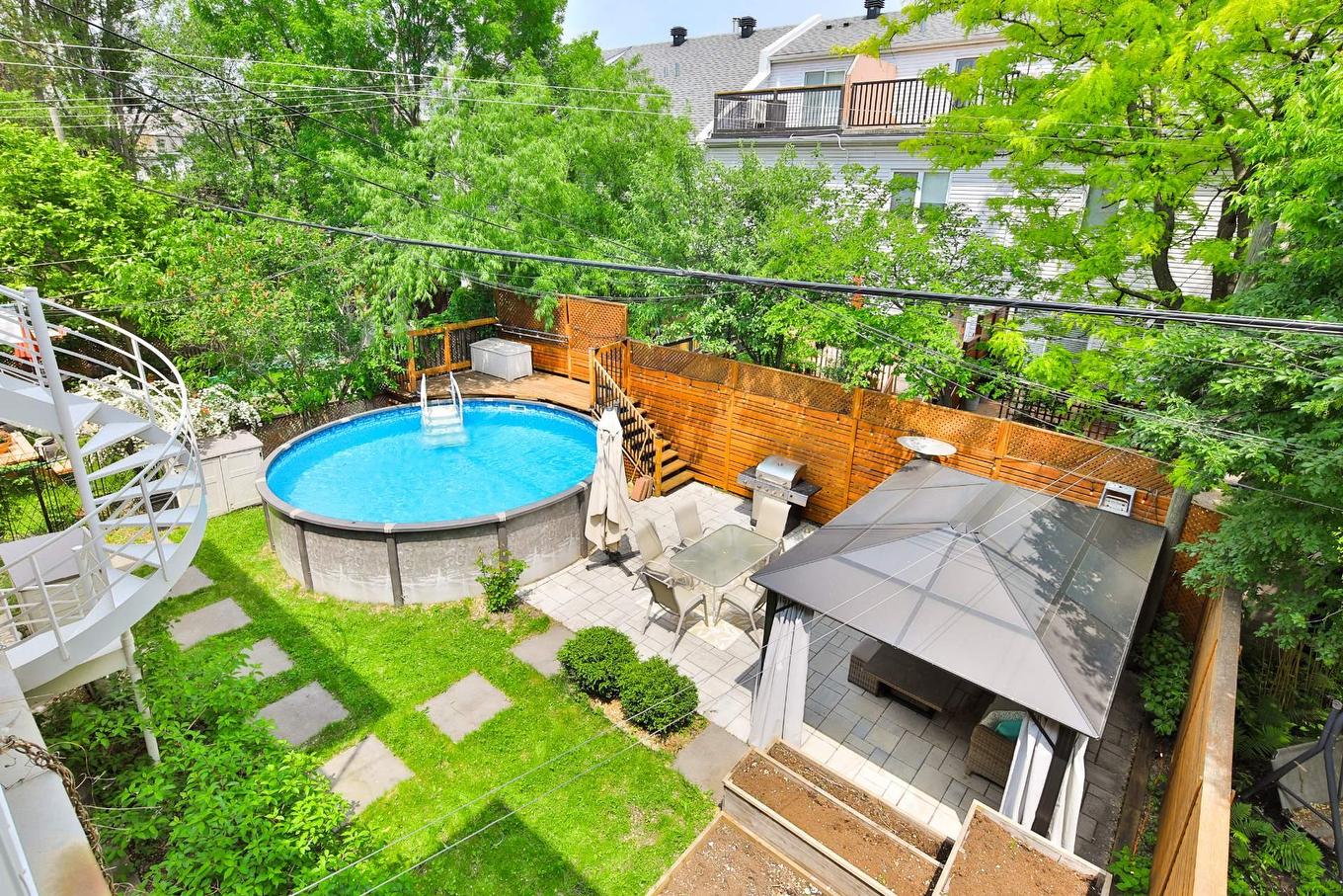 Backyard - 4413 Av. D'Orléans, Montréal (Rosemont/La Petite-Patrie), QC - Outdoor With Above Ground Pool