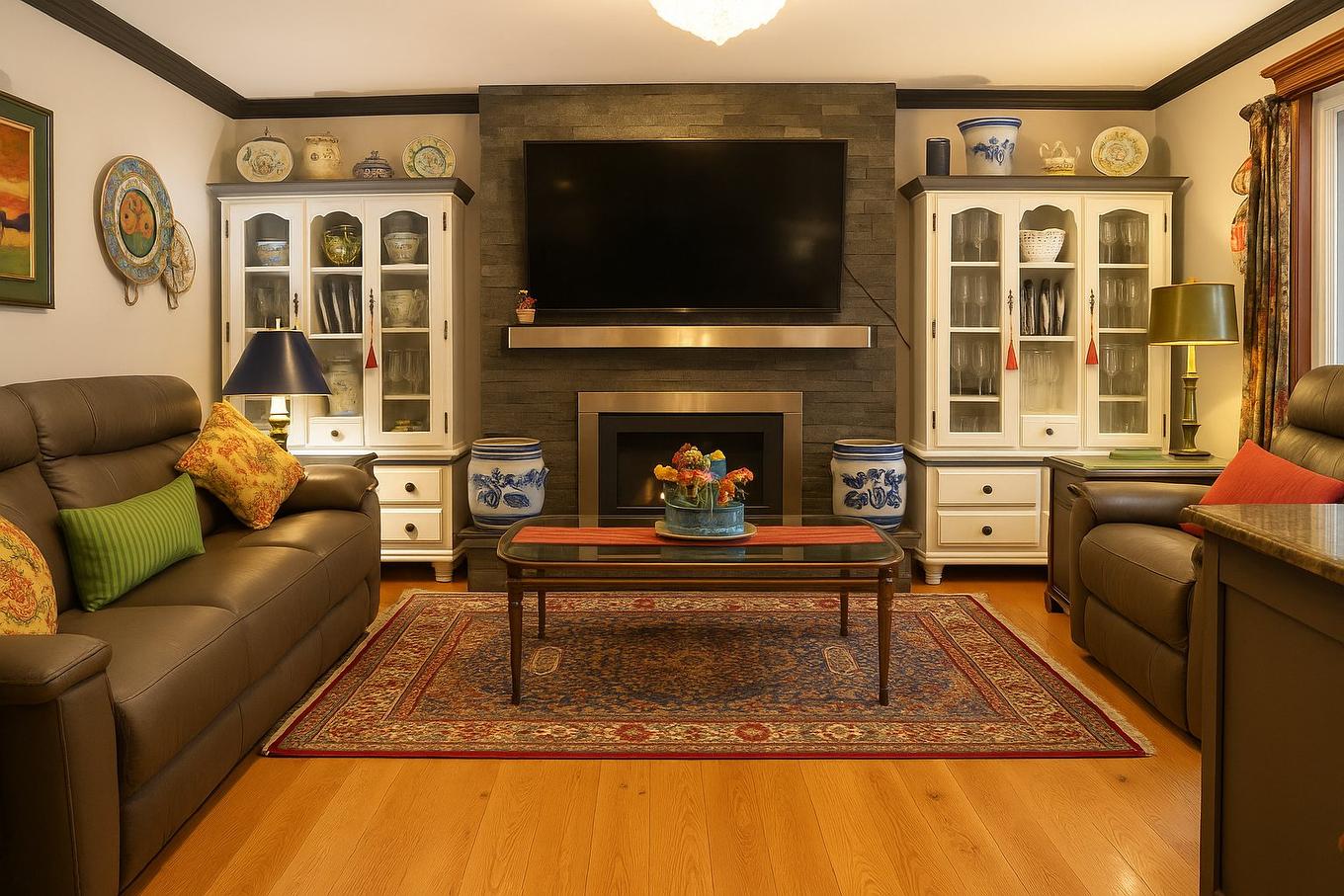 Salle familiale - 3125 Rue Cherrier, Montréal (L'Île-Bizard/Sainte-Geneviève), QC - Indoor Photo Showing Living Room With Fireplace