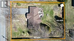 Aerial view with property dimensions. -