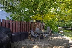 Private patio overlooks backyard -