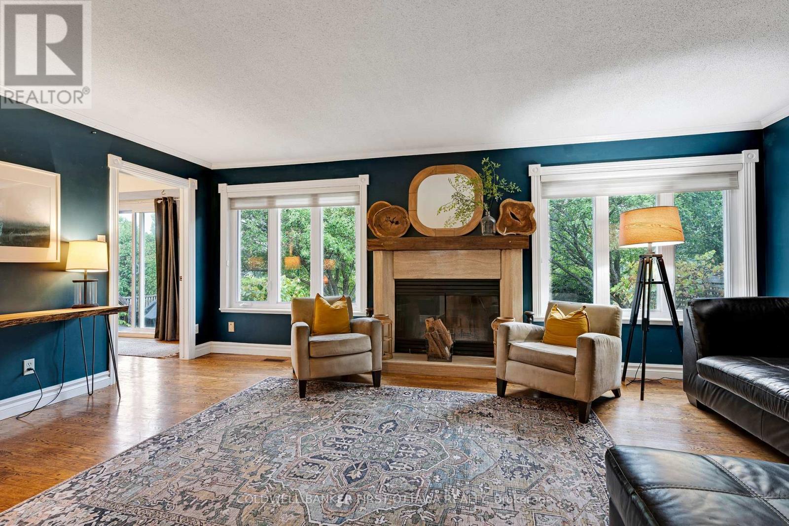 Living Room w Stone Fireplace - 3840 Old Almonte Road, Ottawa, ON