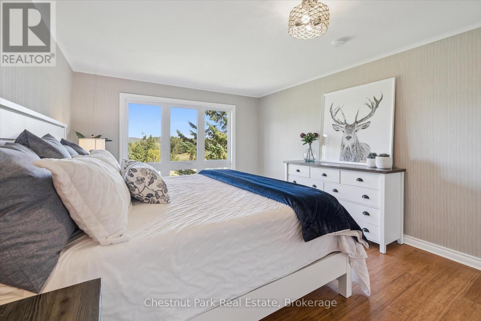 Spacious 2nd bedroom, scenic views & ample storage - 31-303 - 1235 Deerhurst Drive, Huntsville (Chaffey), ON - Indoor Photo Showing Bedroom