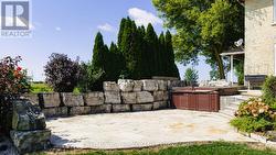 Stone patio and hot tub -