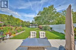View of the gardens and shed from the dining area -